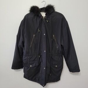 Bromley Sport Women's Coat M Black Real Fox Fur Trimmed Full Zip Hooded Gorpcore